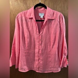 ANN TAYLOR LOFT Women’s Size L 100% Linen Salmon Pink Blouse